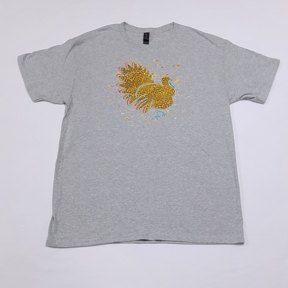 Gildan Light Cotton Leopard Print Turkey Glitter Graphic T-Shirt Heather Gray L